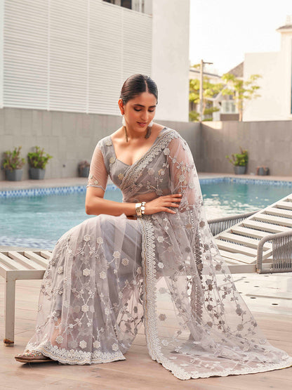 Tikhi Imli Embroidered Net Heavy Work Saree