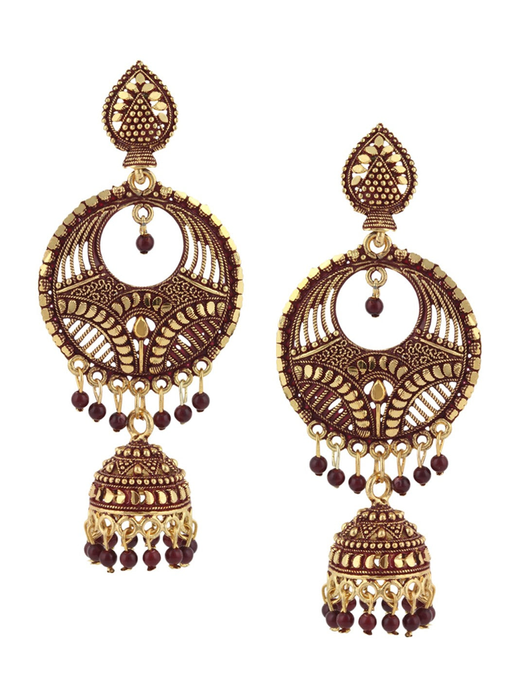 Gold-Polished Alloy Designer Brass Jhumki Earrings - The Pari