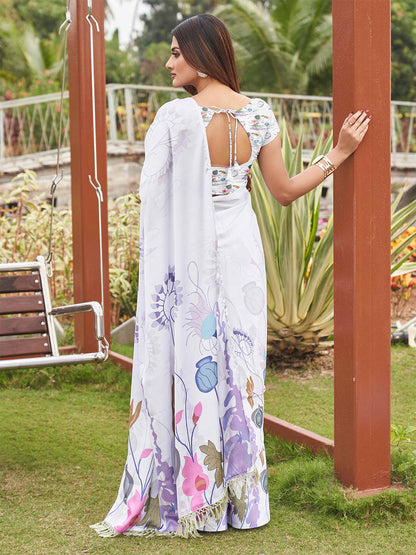 Tikhi Imli White Floral Printed Saree