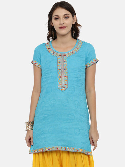 Souchii Women Blue Printed Floral Grandeur & Majestic Artwork Kurta