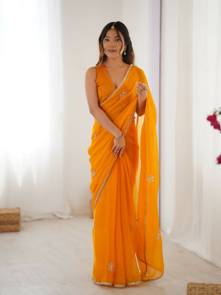Yellow Fendy Designer Beads Moti,Val Sequence Work Saree - Siara