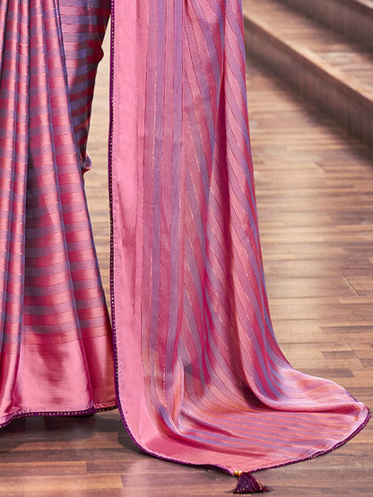 Saree Mall Magenta & Purple Striped Zari Saree