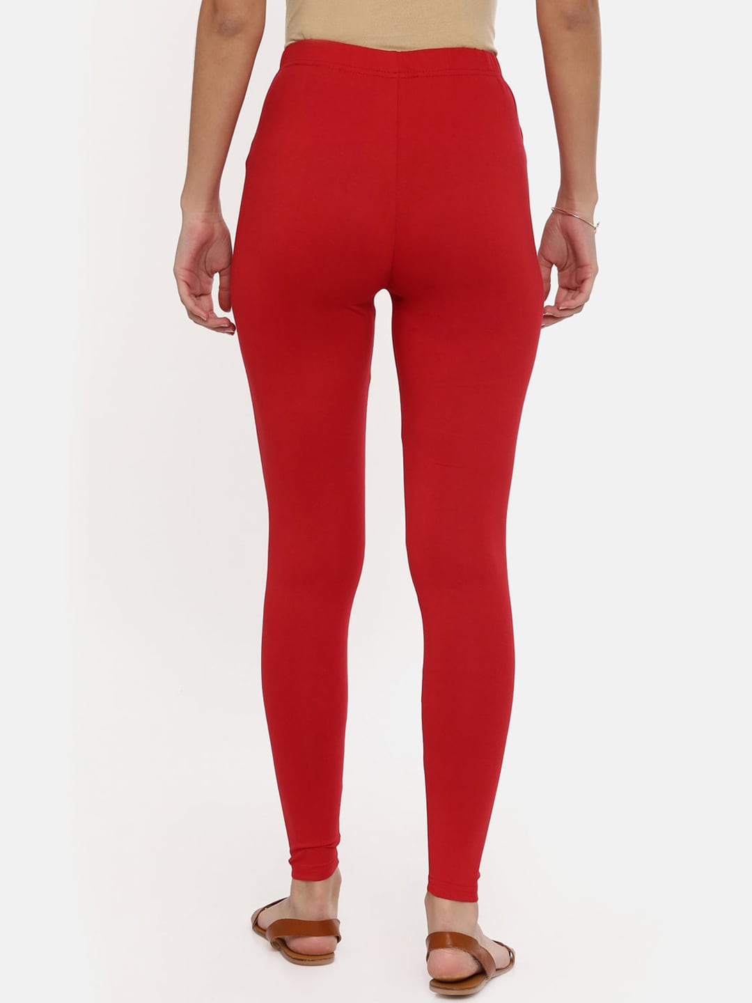 Souchii Red Solid Slim-Fit Ankle-Length Leggings