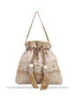 Masq Women Beige & Gold-Toned Embellished Potli