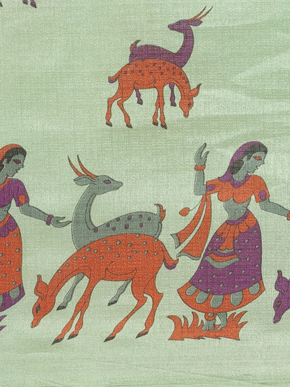 Saree Mall Green & Purple Ethnic Motifs Print Bhagalpuri Saree