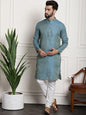 Sojanya Men Blue & Off-White Woven Design Kurta with Churidar