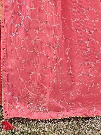 Saree Mall Abstract Printed Beads And Stones Pure Georgette Sarees
