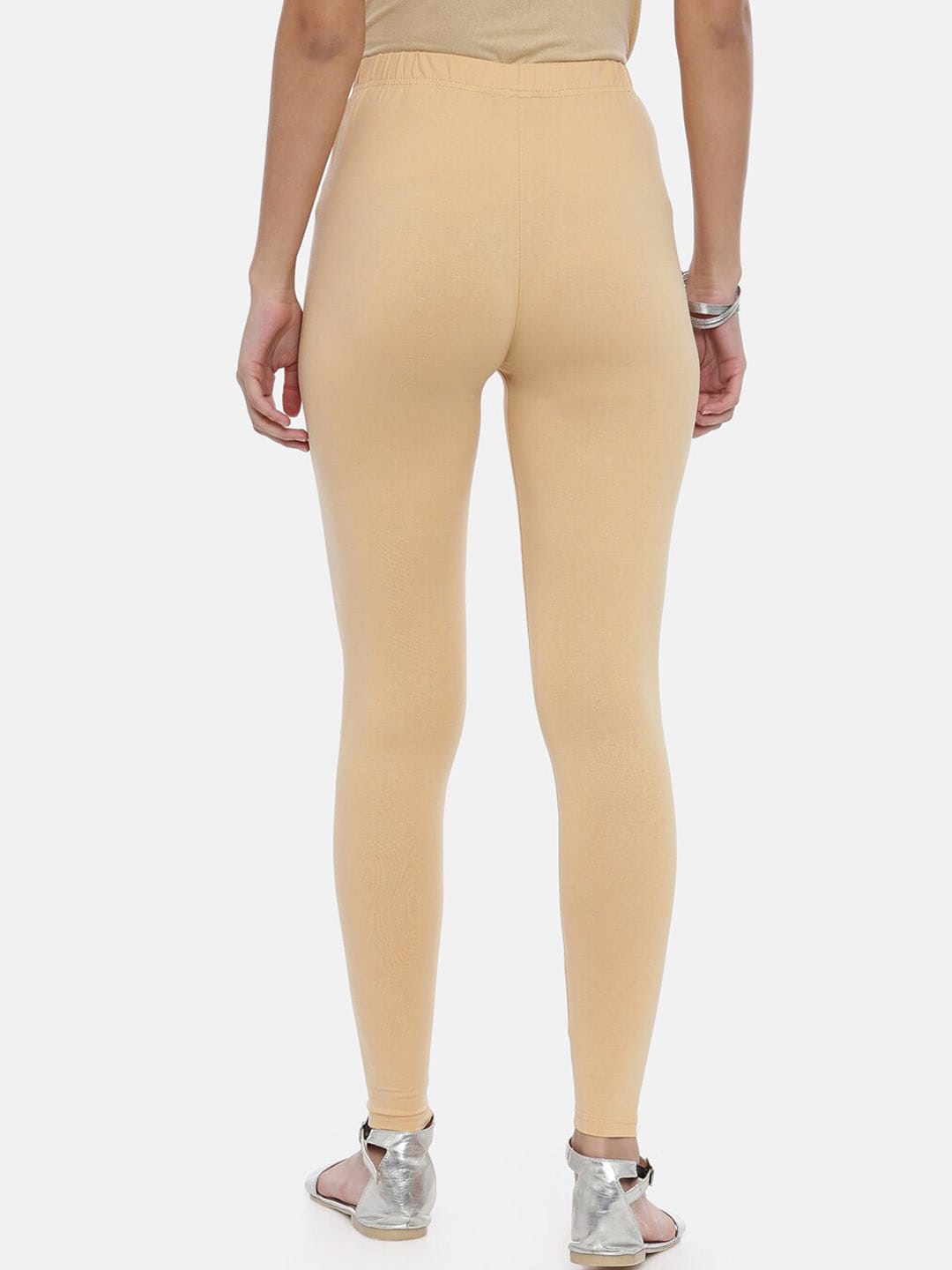 Souchii Beige Solid Slim-Fit Ankle-Length Leggings For Women