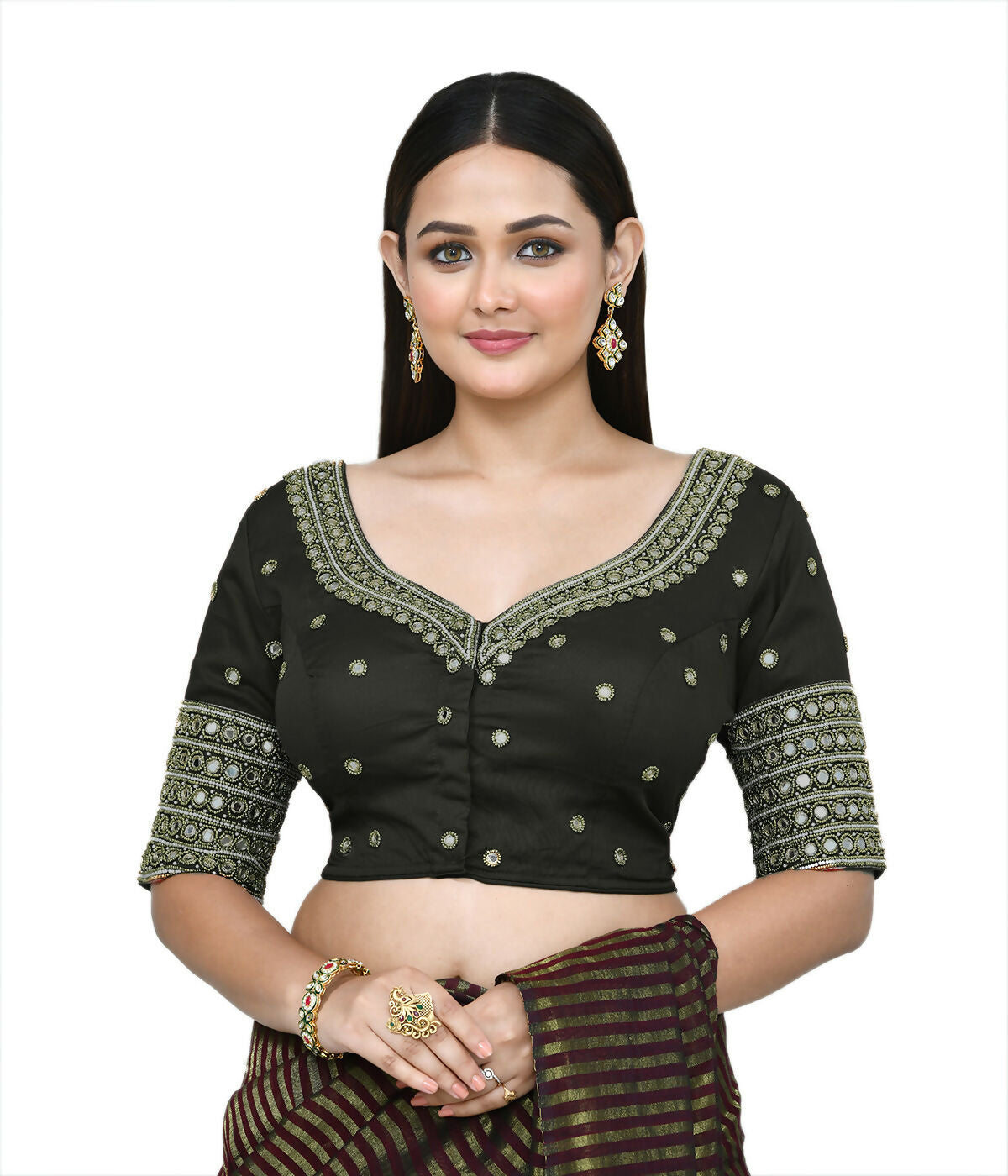 Joban Fashion Women's Dark Green Embroidered Stitched Blouse