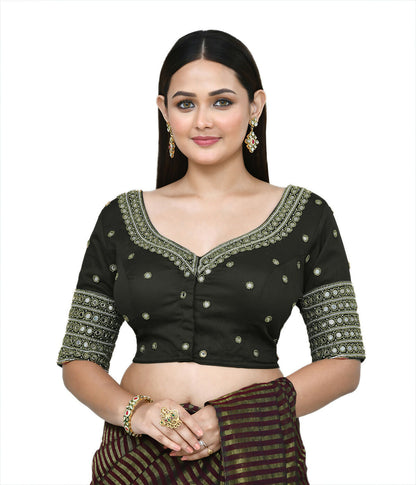 Joban Fashion Women's Dark Green Embroidered Stitched Blouse