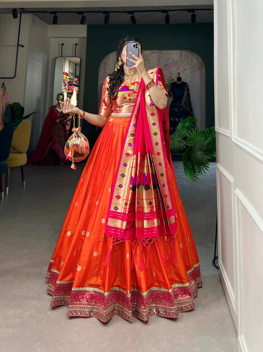 Vastranavya Perfect Classic And Contemporary Fashion Paithani Lehenga Choli - Red