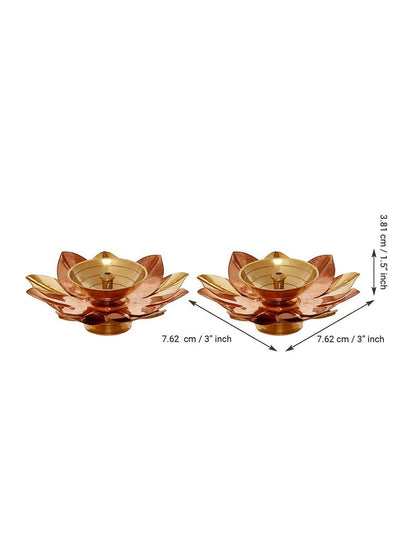 eCraftIndia Brown & Gold-Toned 2 Pcs Floral Shape Metal Diyas