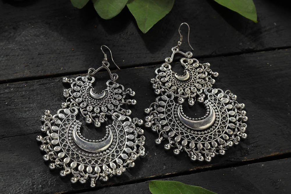 Mominos Fashion Johar Kamal Silver-Plated Chandbali Earrings For Women