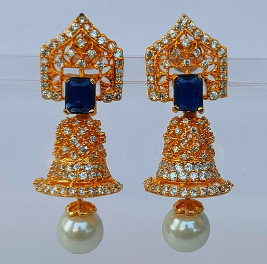 AD Bell Type Jhumkas with Blue Stone
