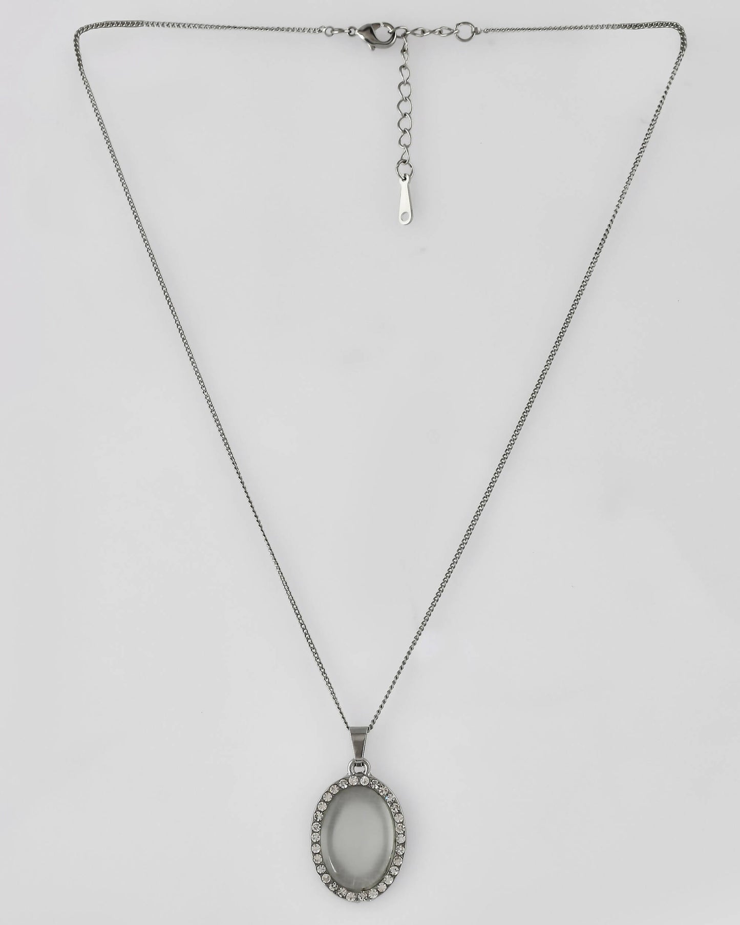 VOJ Women Beads Stainless Steel Sliver-Plated Chain with Oval-Shape Pendant
