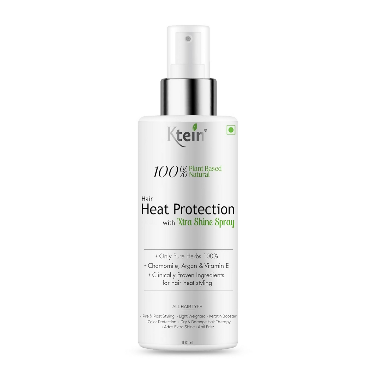 Ktein 100% Plant Based Hair Heat Protection Spray With Extra Shine Chamomile Argan And Vitamin E