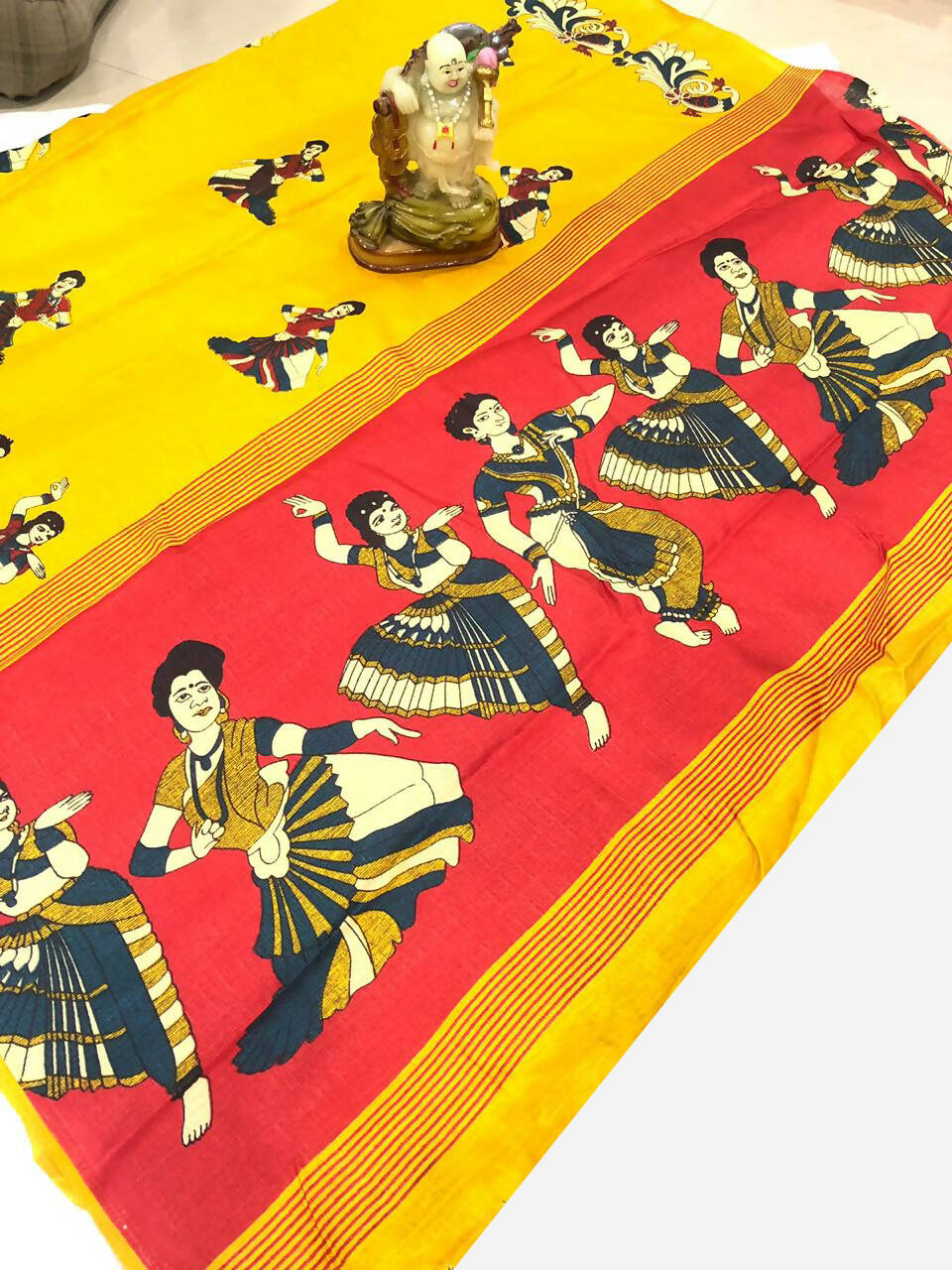 Vamika Latest Fashion Yellow Kalamkari With Jhalar Khadi Silk Saree