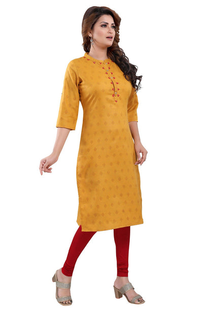 Snehal Creations Mustard Casual Cotton Printed Ladies Kurti