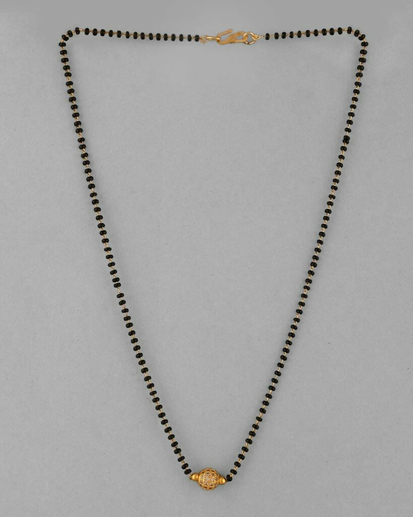 VOJ Gold-Polished AD-Studded & Beaded Mangalsutra