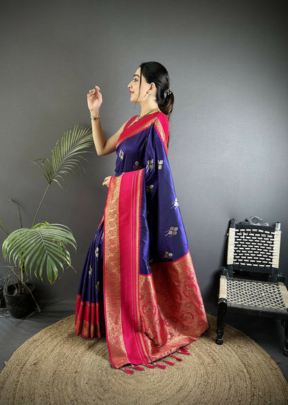 Joban Fashion Violet Banarasi Soft Silk Woven Saree