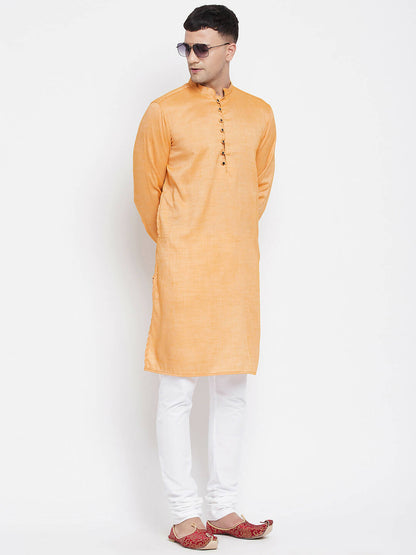 Even Apparels Yellow Rayon Men's Kurta With Band Collar
