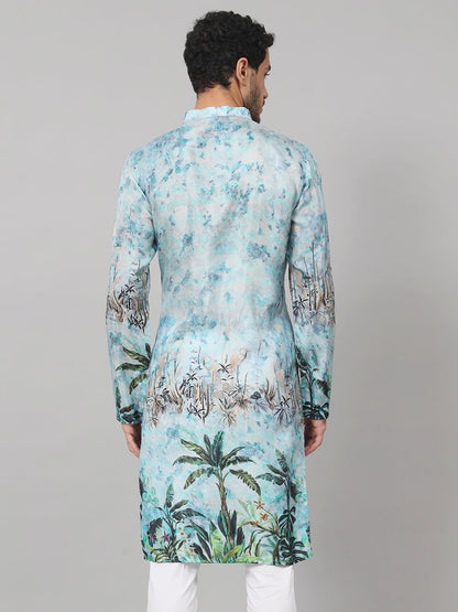 Palm Trees Print Silk Kurta by Hilo Design
