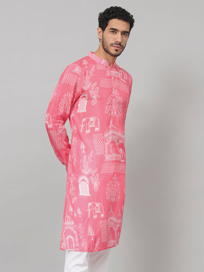 Botanical Architecture Traditional Printed Silk Kurta by Hilo Design