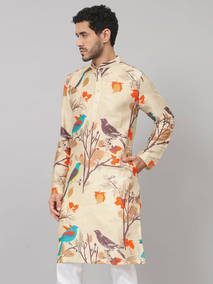 Serenity Bird Themed Print Cotton Kurta by Hilo Design