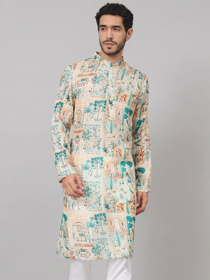 Classic Forest Print Silk Kurta by Hilo Design