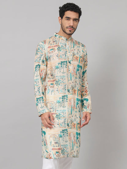 Classic Forest Print Silk Kurta by Hilo Design