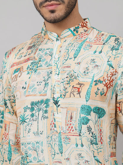 Classic Forest Print Silk Kurta by Hilo Design