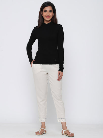 Juniper Women Offwhite Cotton Flex Solid Slim Fit Pant/Slim Pant