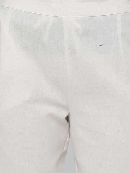 Juniper Women Offwhite Cotton Flex Solid Slim Fit Pant/Slim Pant