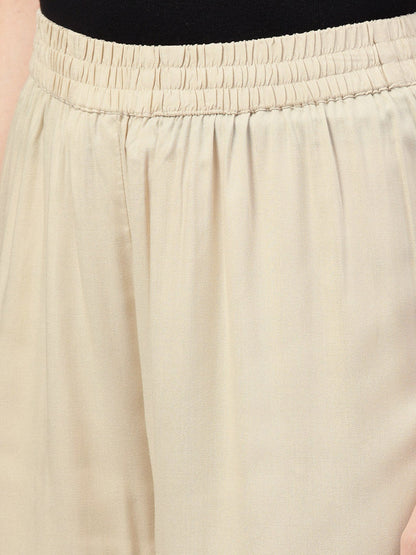 Juniper Beige Solid Rayon Wide Leg Women Palazzo With One Pocket