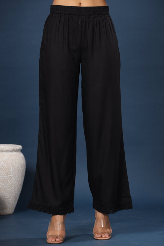 Juniper Women Black Rayon Solid Wide Leg Palazzo