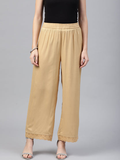 Juniper Gold Solid Rayon Wide Leg Women Palazzo With One Pocket