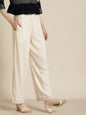 Juniper Women Ivory Rayon Solid Wide Leg Palazzo