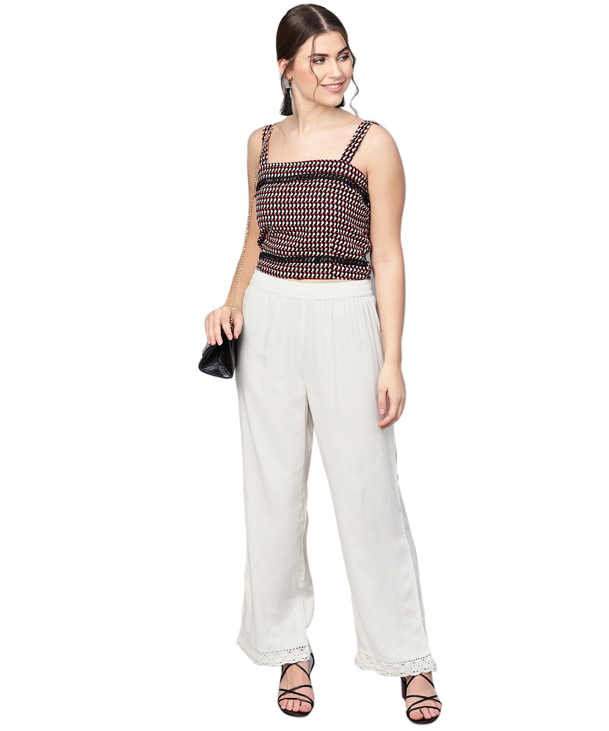 Juniper Women Offwhite Rayon Solid Wide Leg Palazzo