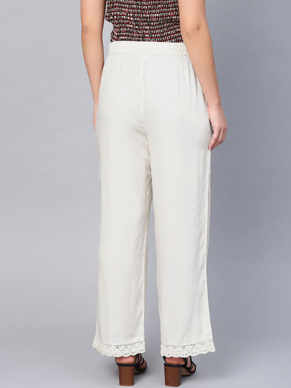 Juniper Women Offwhite Rayon Solid Wide Leg Palazzo