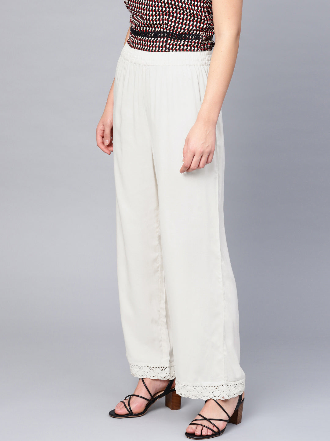 Juniper Women Offwhite Rayon Solid Wide Leg Palazzo