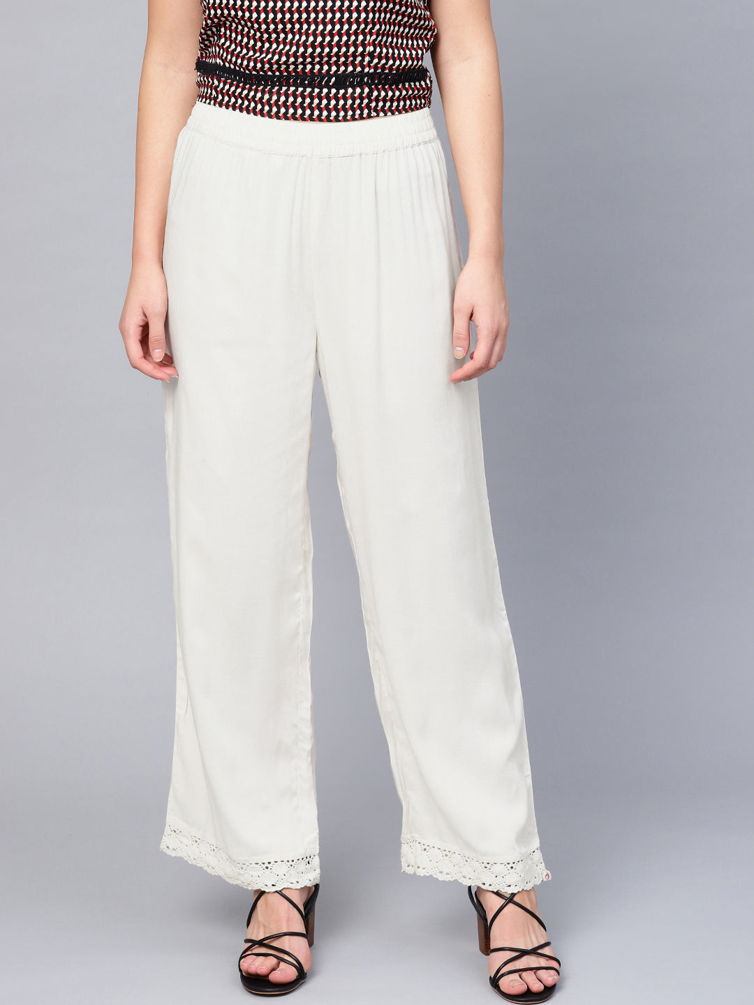 Juniper Women Offwhite Rayon Solid Wide Leg Palazzo