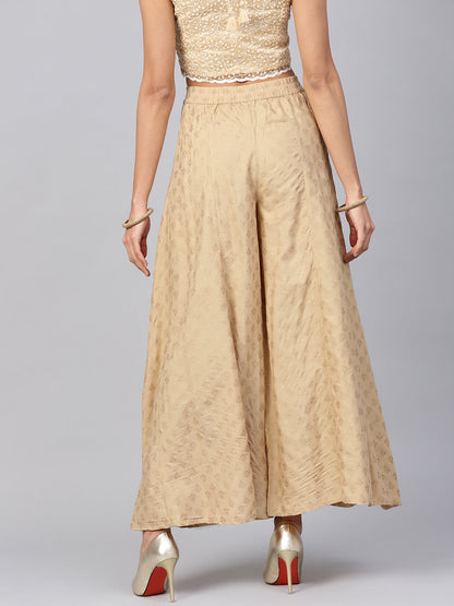 Juniper Women Gold Rayon Printed Flared Palazzo
