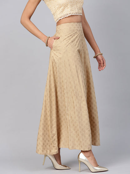 Juniper Women Gold Rayon Printed Flared Palazzo