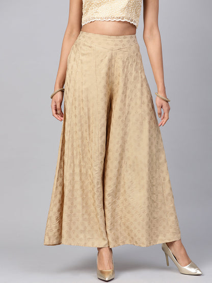 Juniper Women Gold Rayon Printed Flared Palazzo