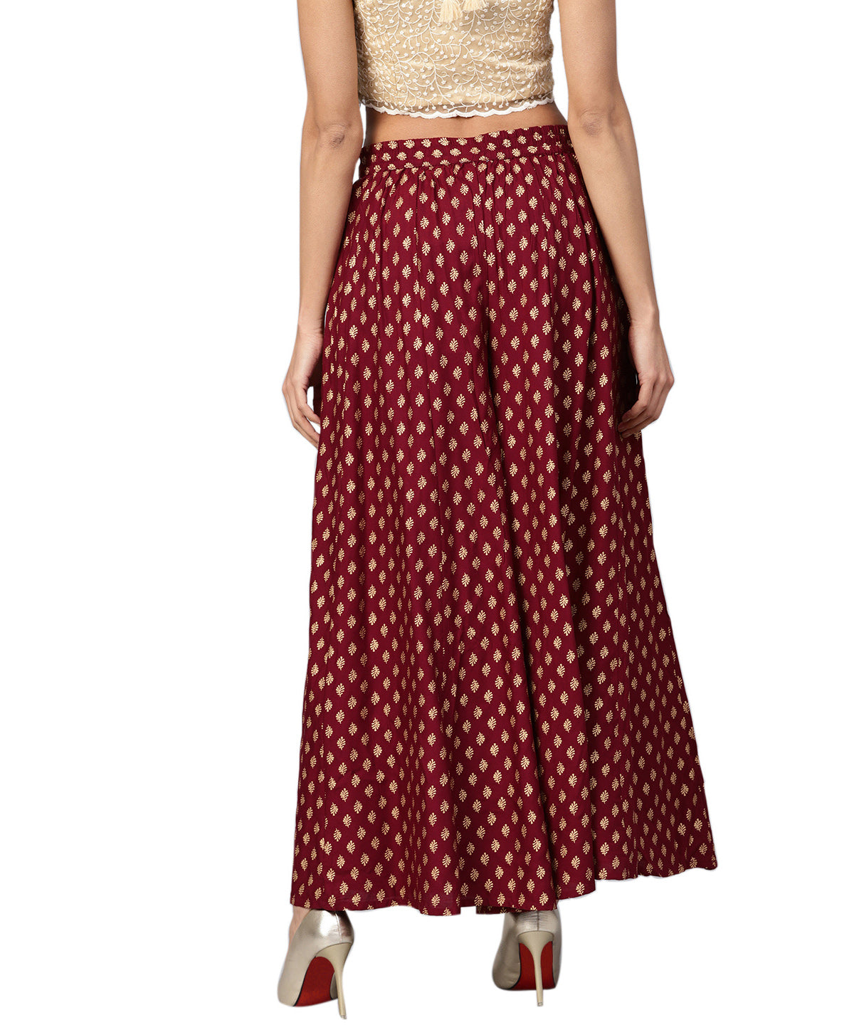 Juniper Women Maroon Rayon Printed Flared Palazzo