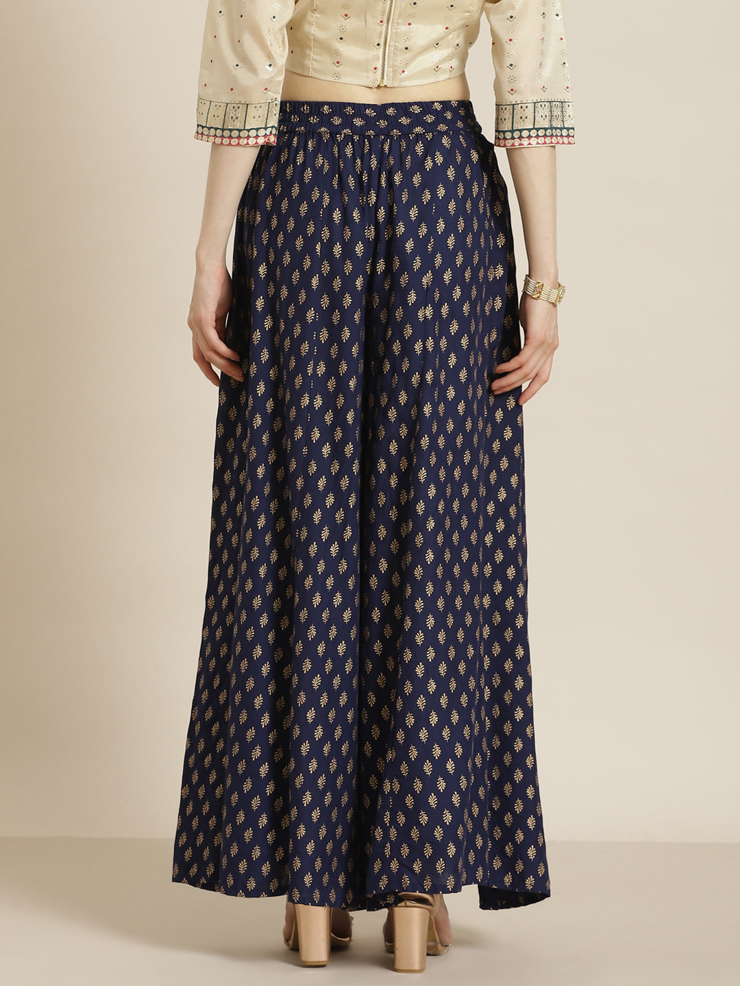 Juniper Women Navy Rayon Printed Flared Palazzo