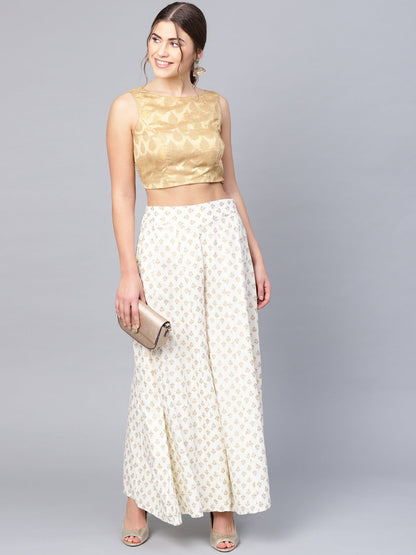 Juniper Women Offwhite Rayon Printed Flared Palazzo