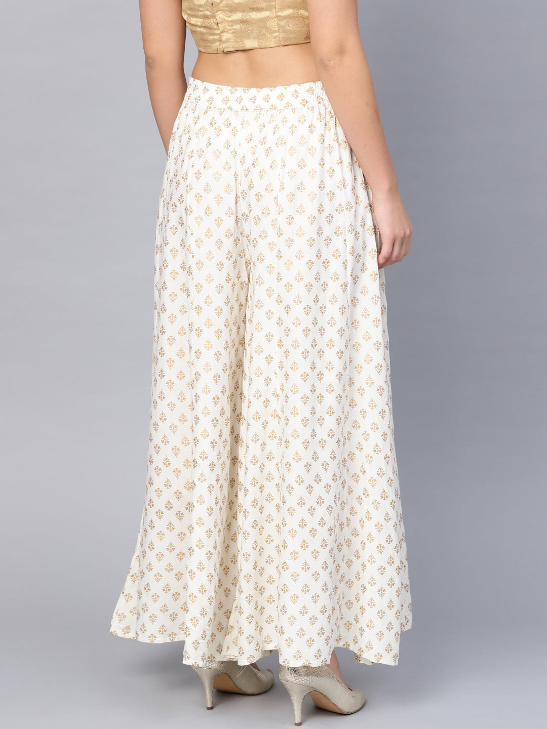 Juniper Women Offwhite Rayon Printed Flared Palazzo