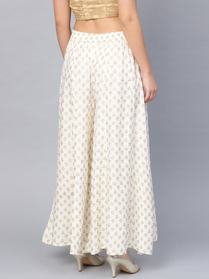Juniper Women Offwhite Rayon Printed Flared Palazzo