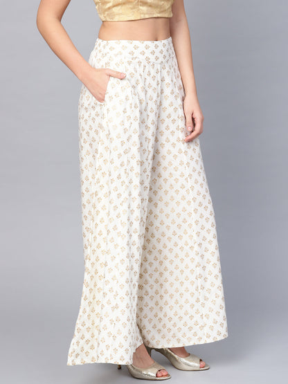 Juniper Women Offwhite Rayon Printed Flared Palazzo